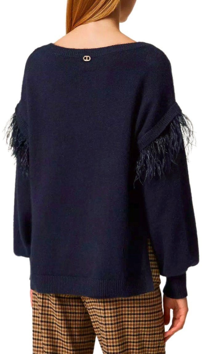 Twin-set TWINSET SWEATER WITH FEATHERS Blauw