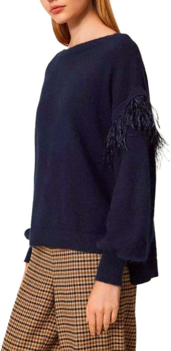 Twin-set TWINSET SWEATER WITH FEATHERS Blauw