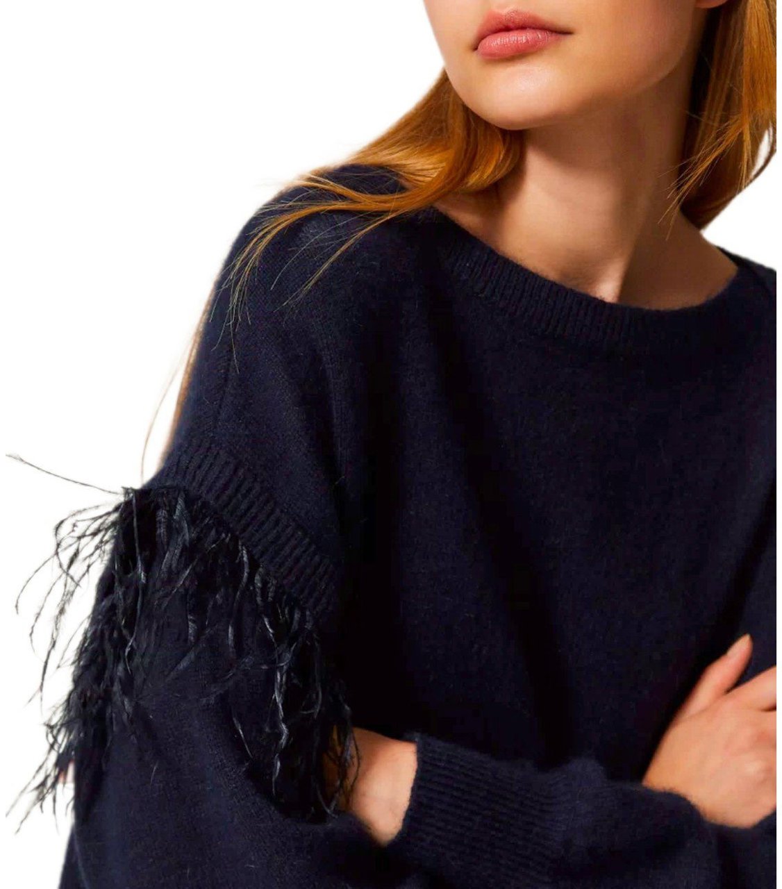 Twin-set TWINSET SWEATER WITH FEATHERS Blauw