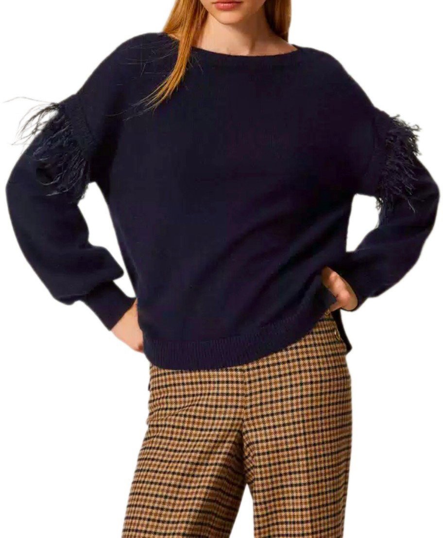 Twin-set TWINSET SWEATER WITH FEATHERS Blauw