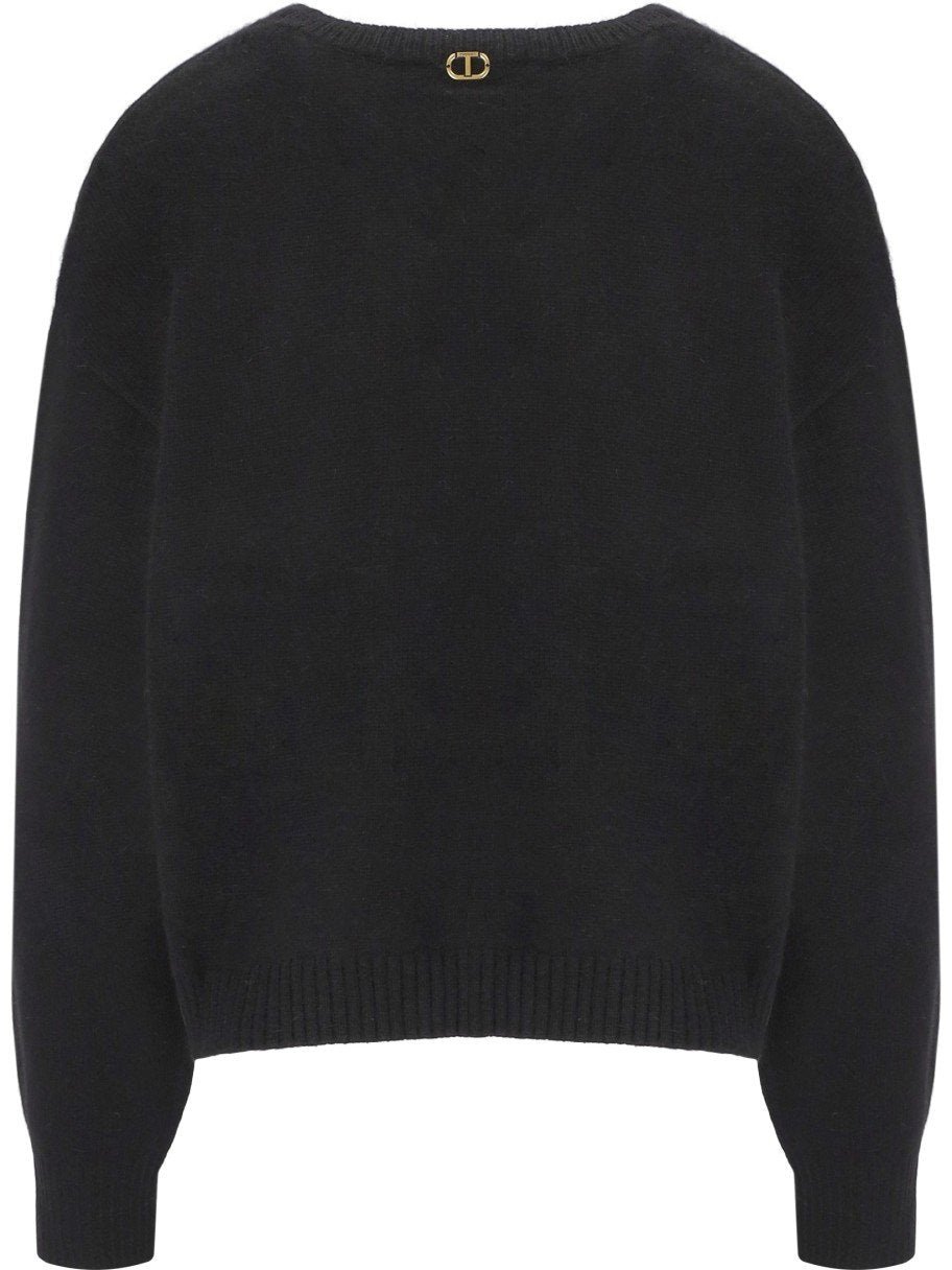 Twin-set TWINSET CREWNECK SWEATER WITH LACE DETAILS Zwart