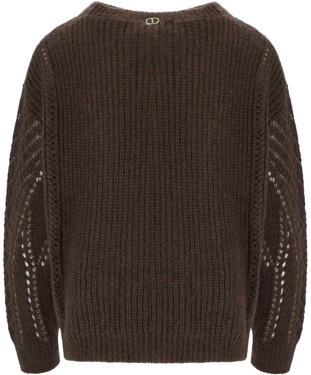 Twin-set TWINSET CHOCOLATE PERFORATED CREWNECK SWEATER Bruin