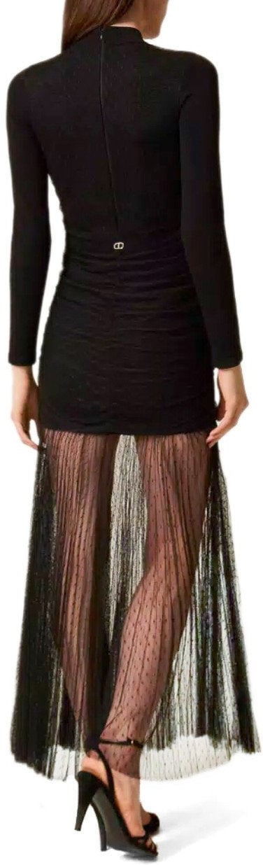 Twin-set TWINSET PLUMETIS LONG DRESS Zwart