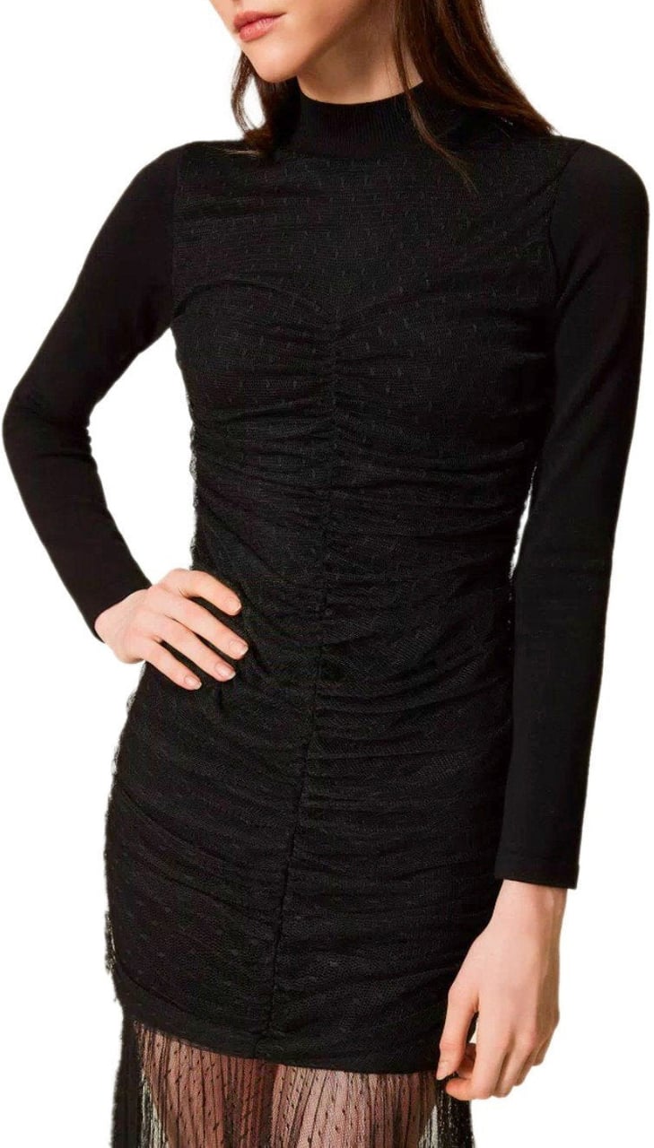 Twin-set TWINSET PLUMETIS LONG DRESS Zwart