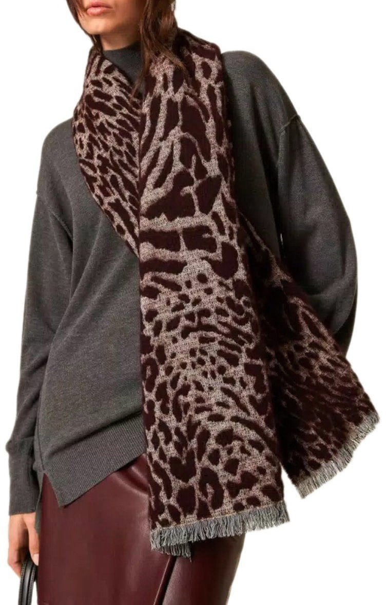 Twin-set TWINSET BURGUNDY SCARF WITH ANIMAL PRINT Rood
