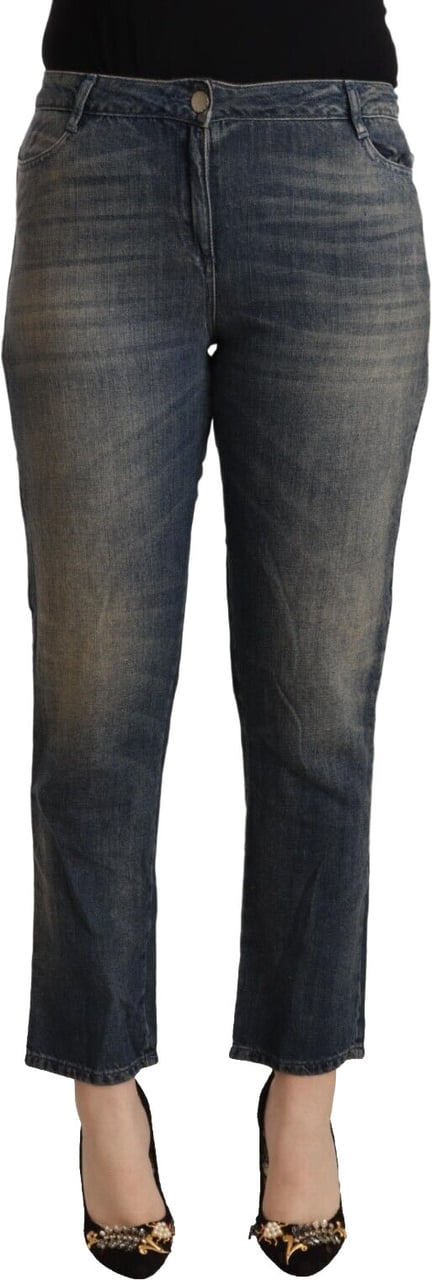 Twin-set Twinset Blue Washed Cotton Cropped Capri Women Denim Jeans Blauw