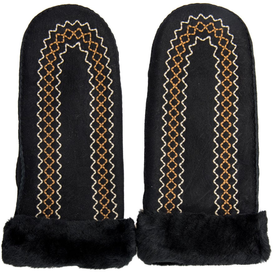 UGG Atherson Embroidered Sheepskin Mitten Gloves Zwart