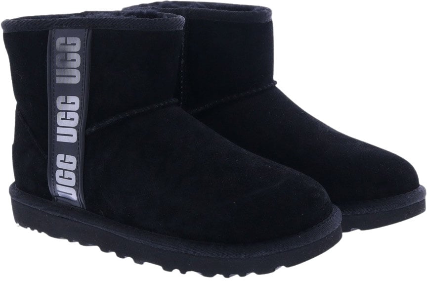 UGG Dames Classic Mini Side Logo Zwart enkellaarsjes Zwart