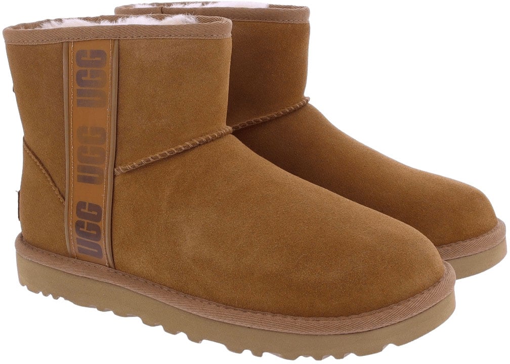 UGG Dames Classic Mini Side Logo Chestnu enkellaarsjes Beige