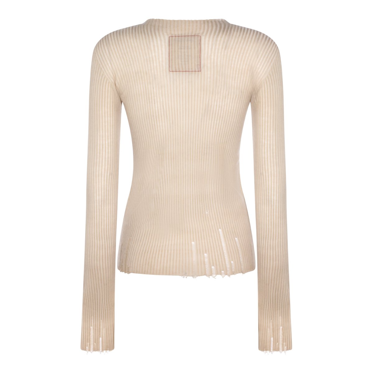 Uma Wang Tan Wool T-Shirt with Ribbed Texture and Distressed Details Neutraal