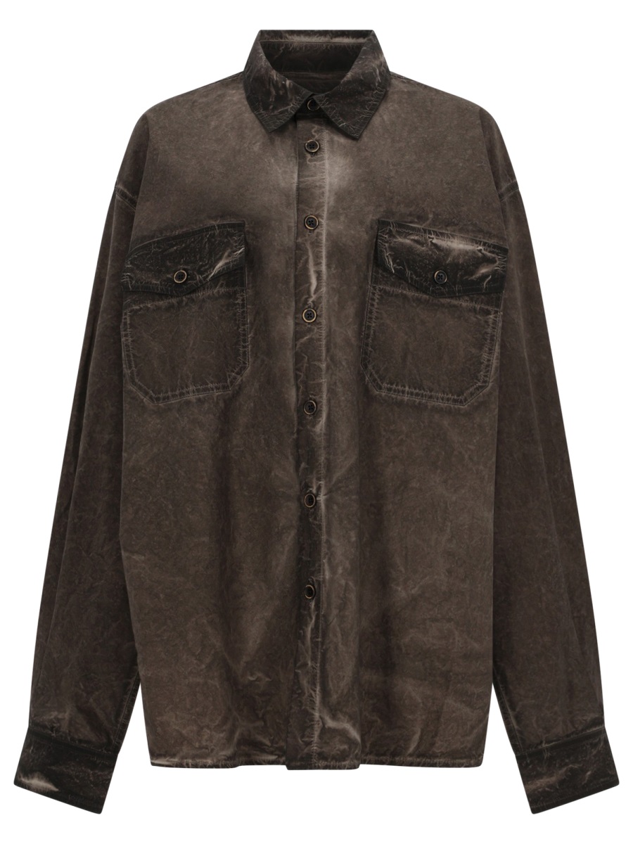 Uma Wang Neutrals Tavis Distressed Flap Pockets Cotton Shirt Zwart