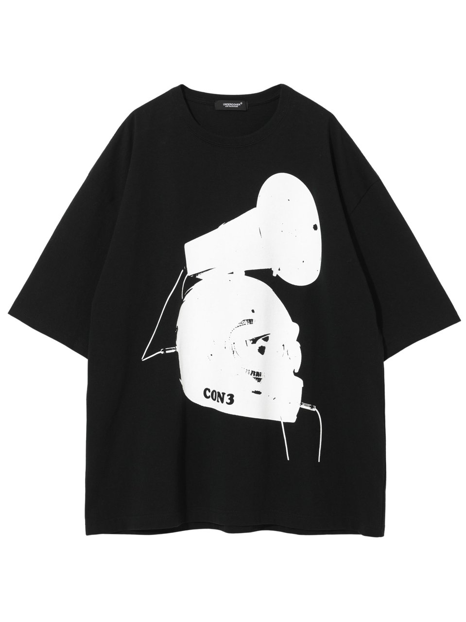 Undercover Graphic Print Black T-Shirt with Ribbed Cuffs Zwart