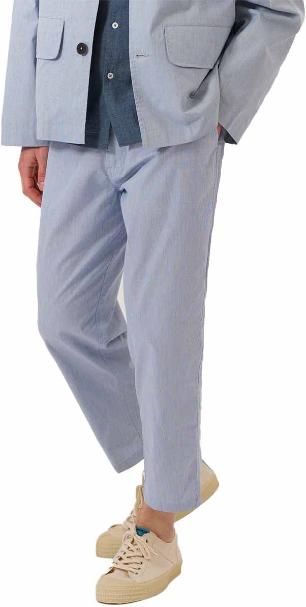 Universal Works universal works hi water trouser coton raye navy Blauw