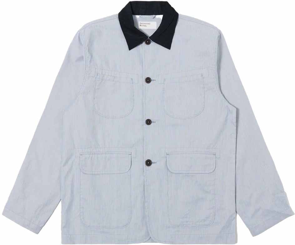 Universal Works universal works labour jacket coton raye navy Blauw