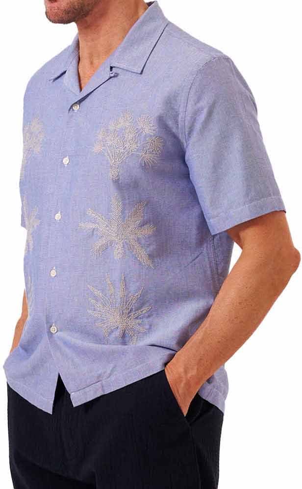 universal works road trip shirt oxford blue Blauw