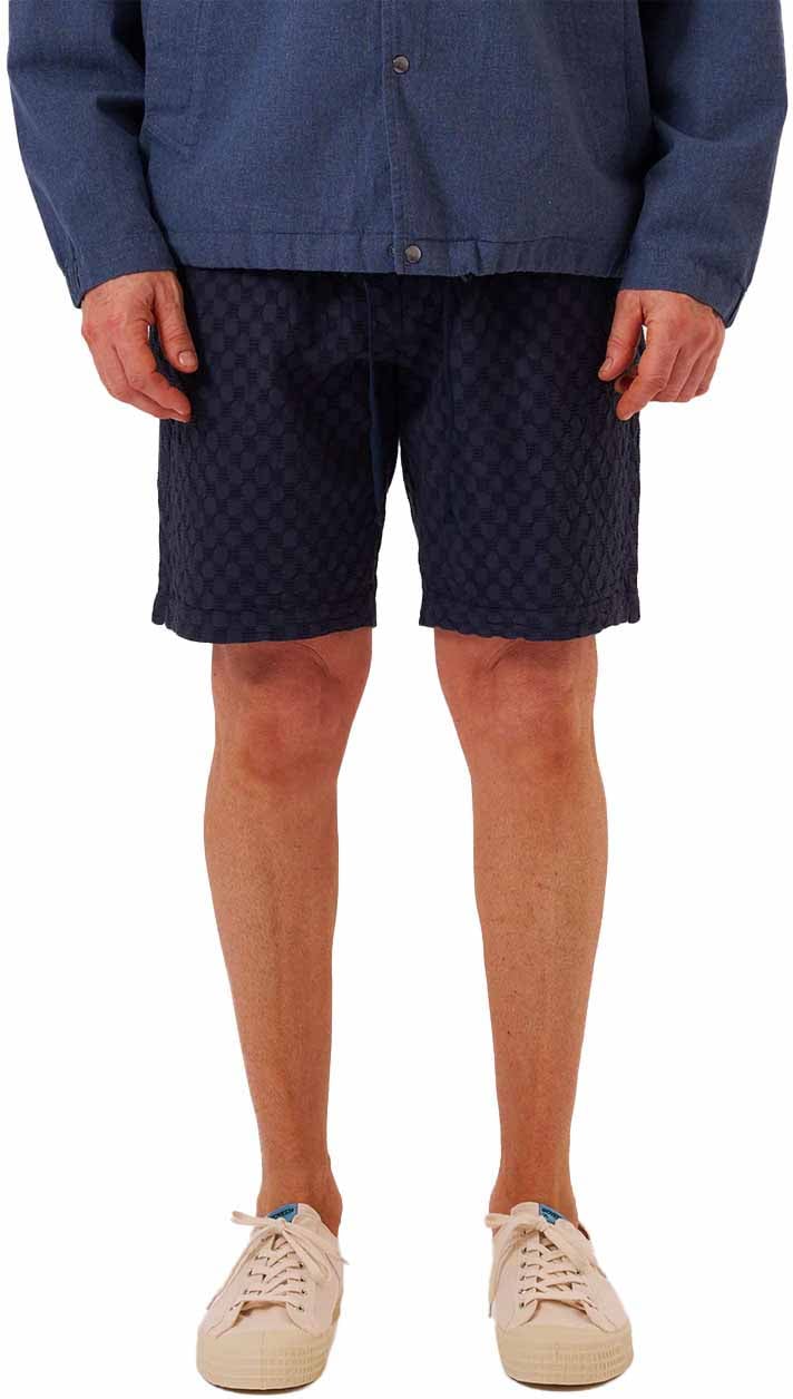 Universal Works universal works simple short coton waffle navy Blauw