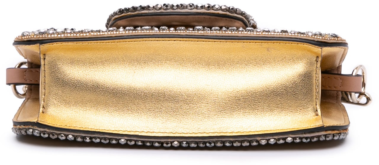Valentino Small Swarovski Crystal Embroidered Vlogo Loco Satchel Goud