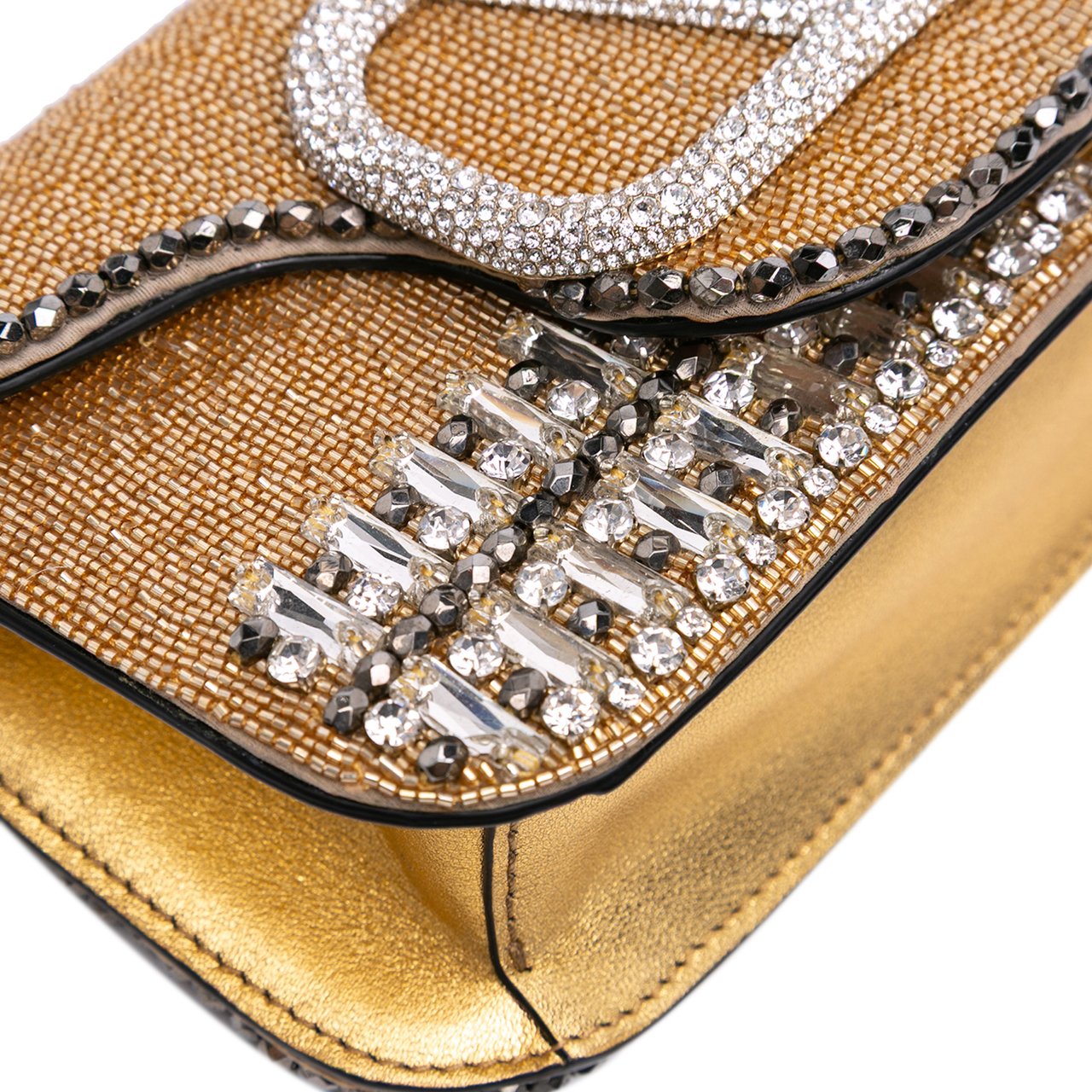 Valentino Small Swarovski Crystal Embroidered Vlogo Loco Satchel Goud