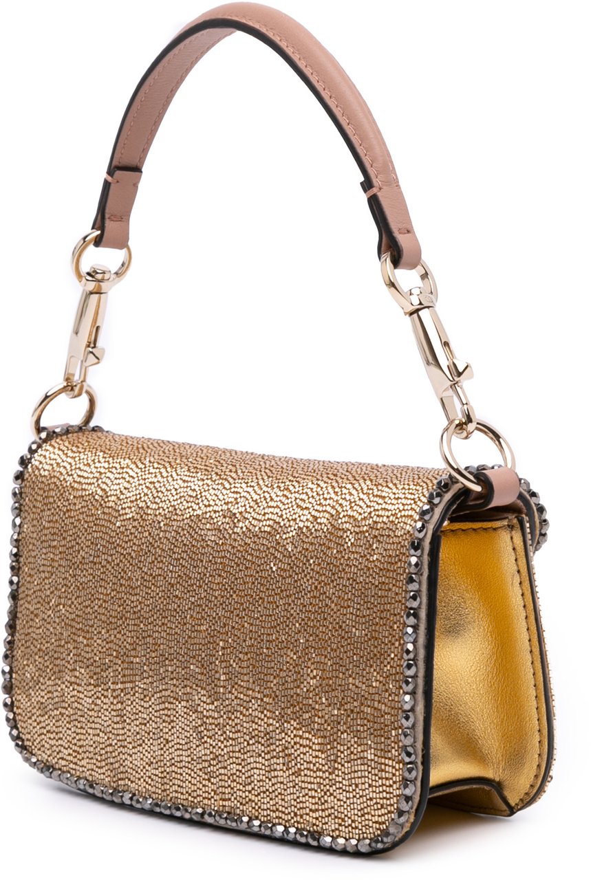 Valentino Small Swarovski Crystal Embroidered Vlogo Loco Satchel Goud