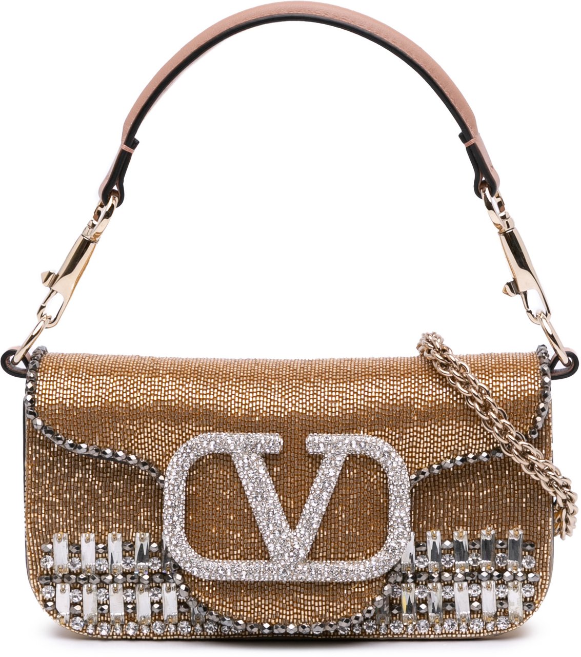 Valentino Small Swarovski Crystal Embroidered Vlogo Loco Satchel Goud