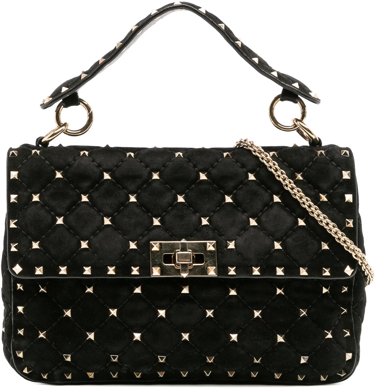 Valentino Medium Suede Rockstud Spike Satchel Zwart