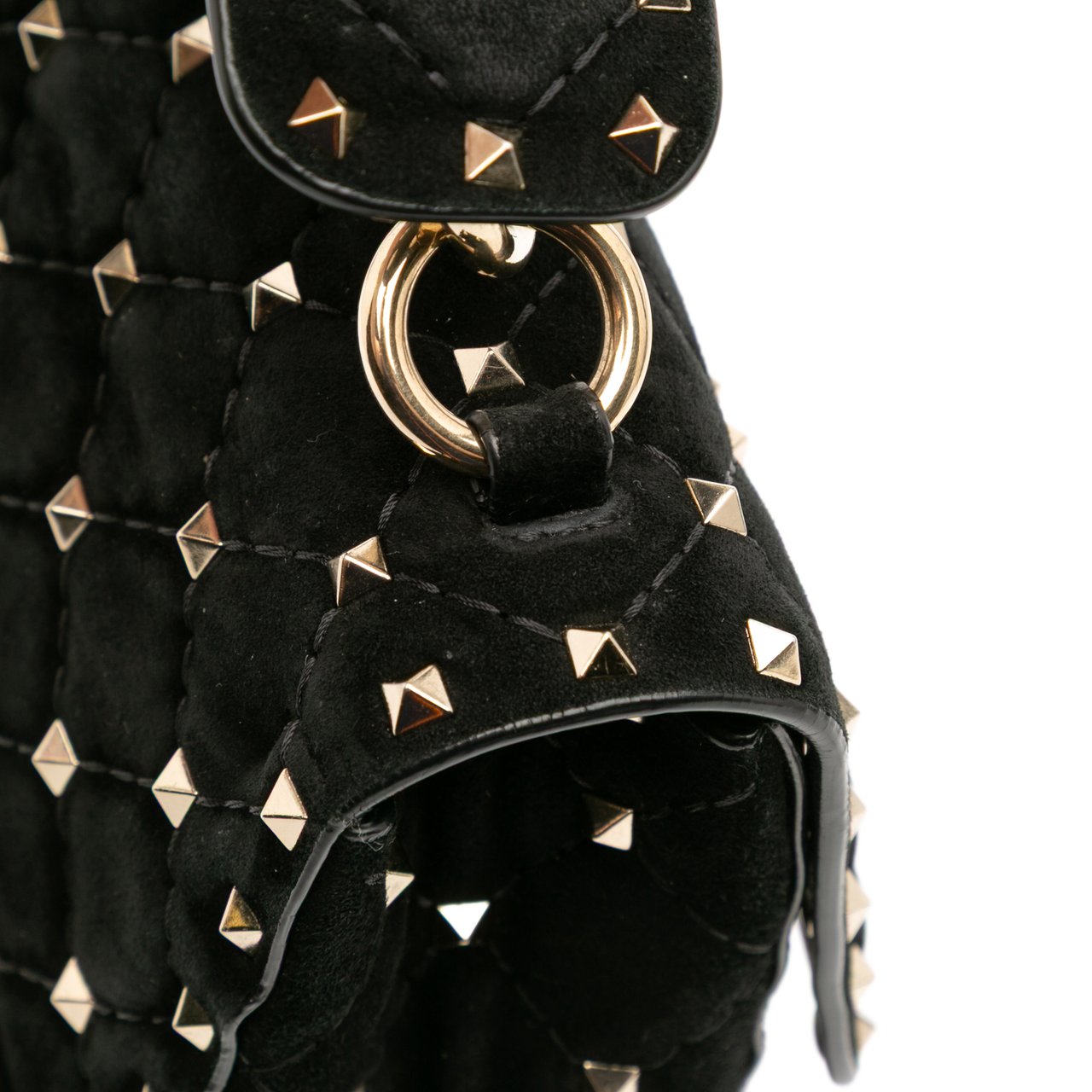 Valentino Medium Suede Rockstud Spike Satchel Zwart