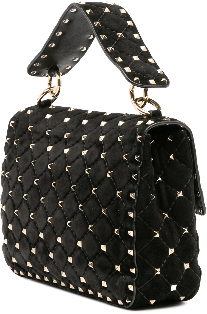 Valentino Medium Suede Rockstud Spike Satchel Zwart