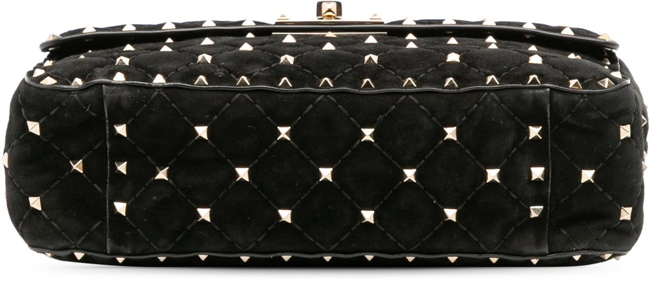 Valentino Medium Suede Rockstud Spike Satchel Zwart