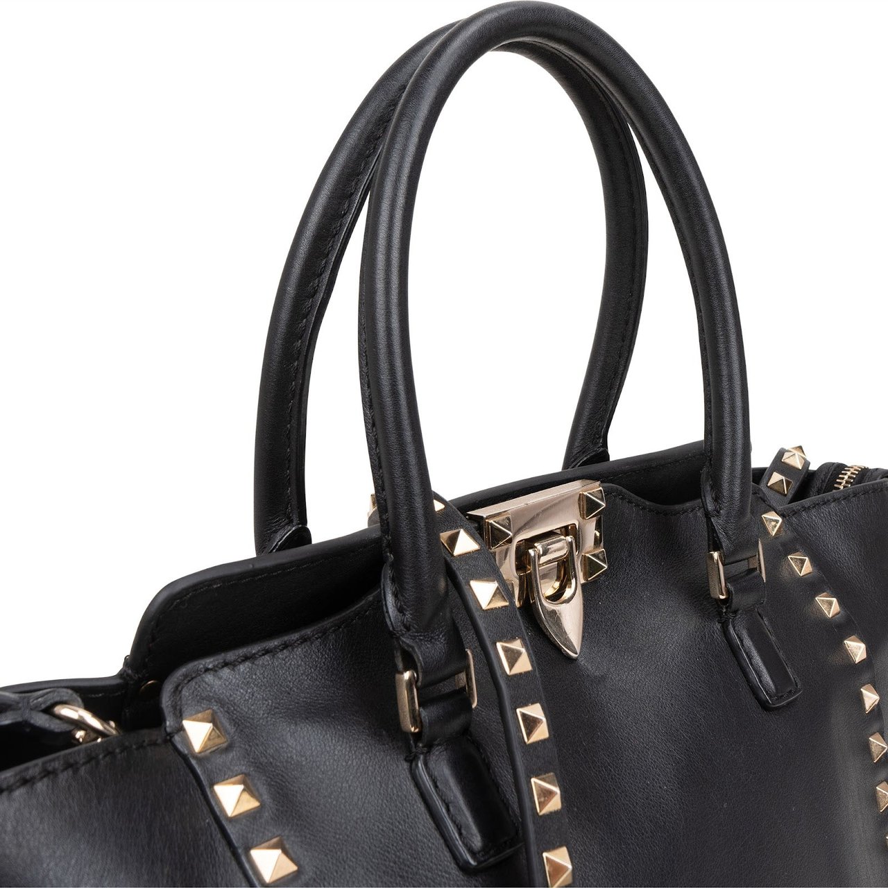 Valentino Garavani Black Leather Rockstud Handbag Zwart