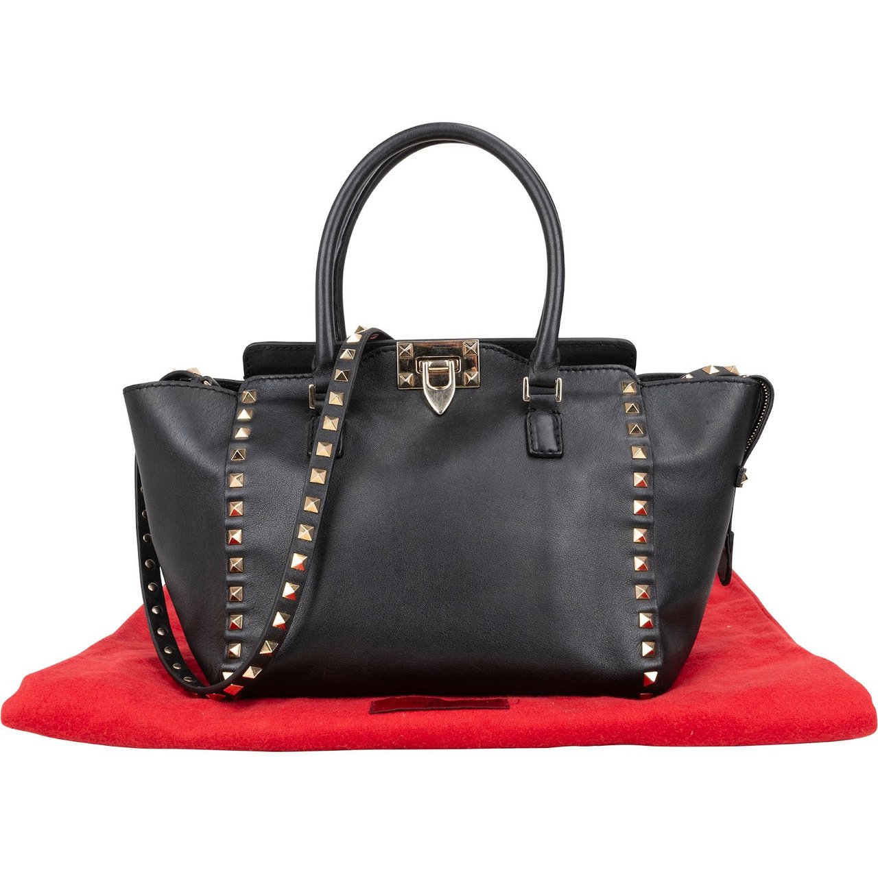 Valentino Garavani Black Leather Rockstud Handbag Zwart