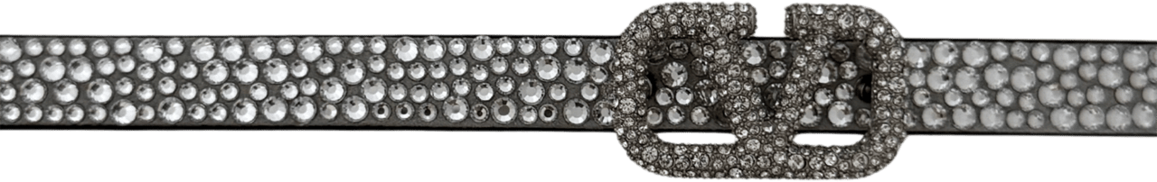 Valentino Valentino Garavani VLogo Signature Gürtel mit Kristallen 10 mm Silber / neuwertig Zilver