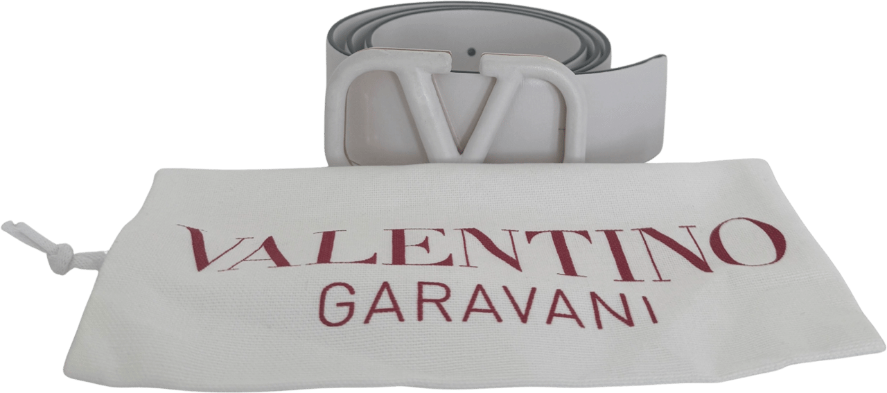 Valentino Valentino Garavani VLogo Gürtel aus Leder 80cm Lederschnalle Weiß / gut Wit