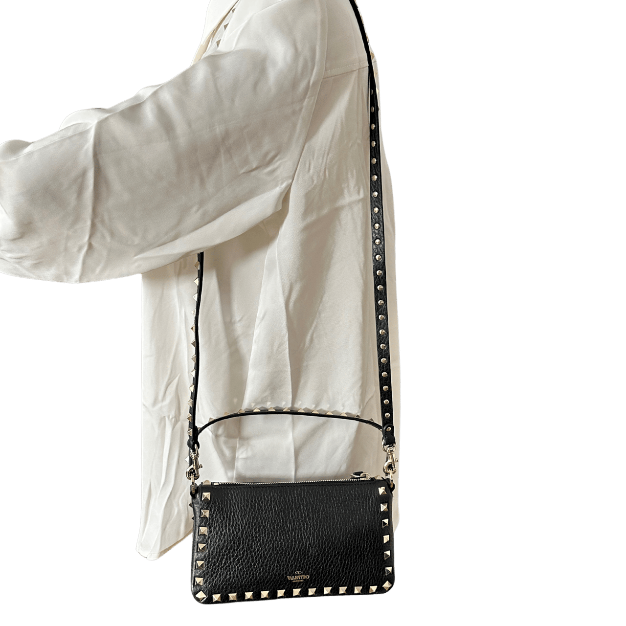 Valentino Valentino kleine Rockstud Schultertasche Kalbsleder schwarz / neuwertig Zwart