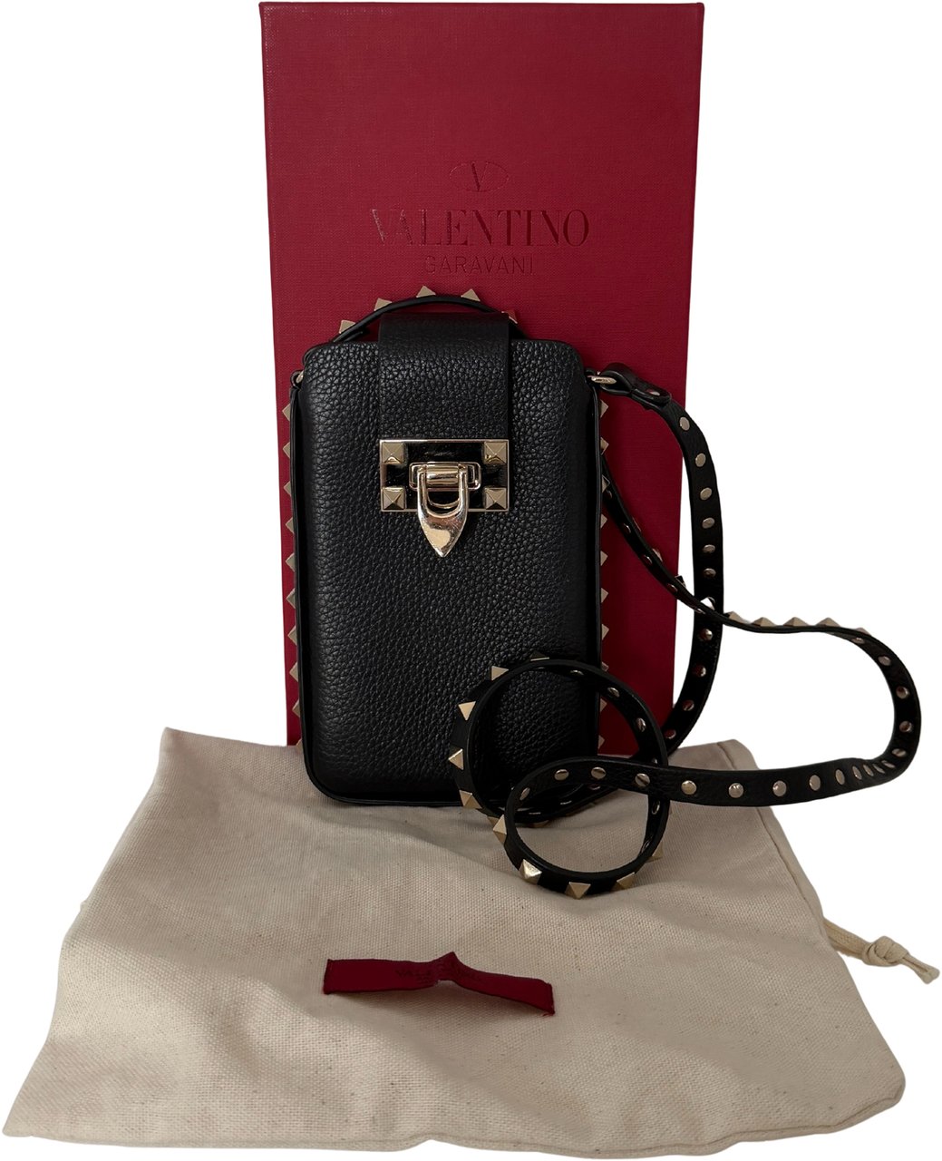 Valentino Garavani Rockstud Phone Case Leather Black / Very Good Zwart