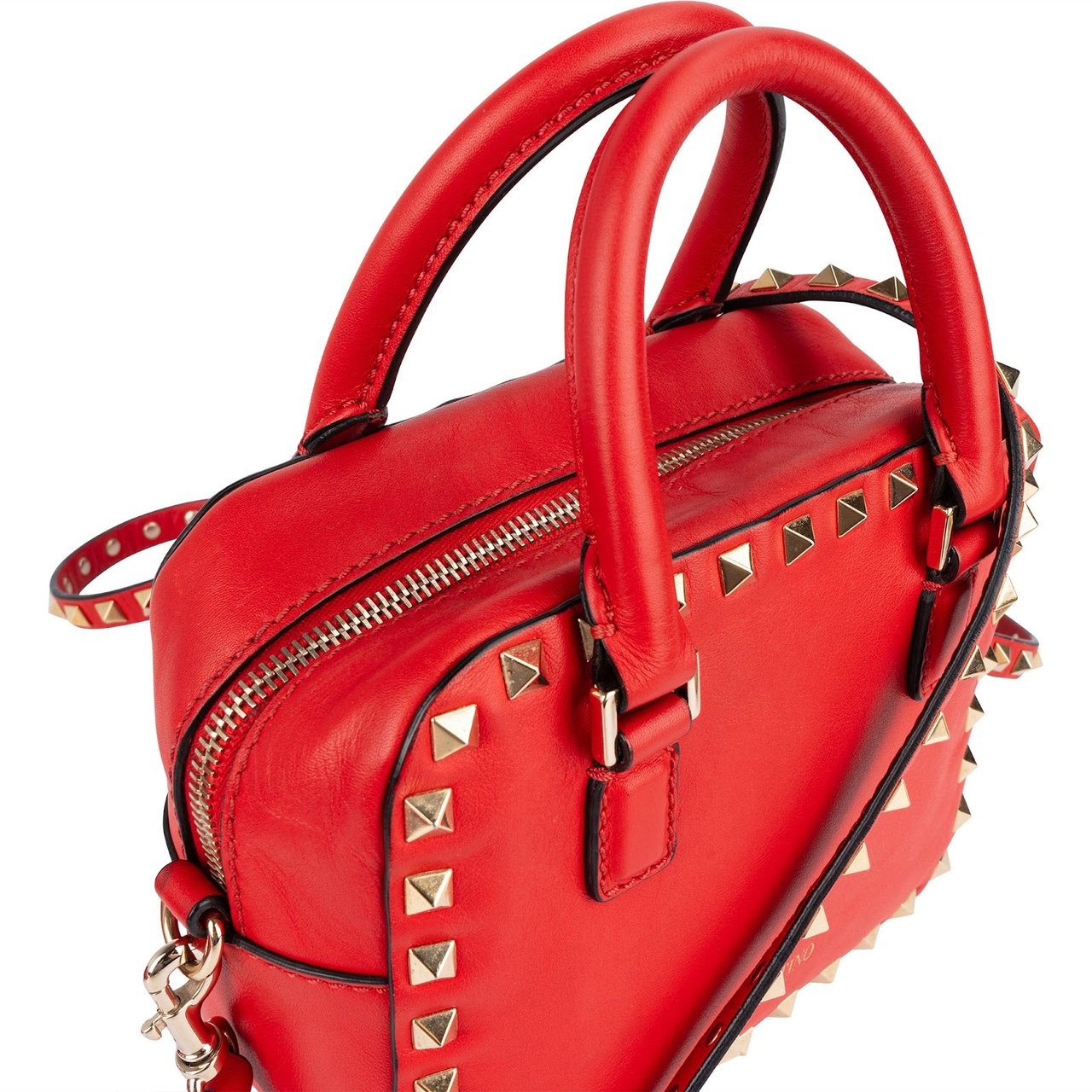 Valentino Valentino Red Leather Rockstud Small Camera Handbag Rood