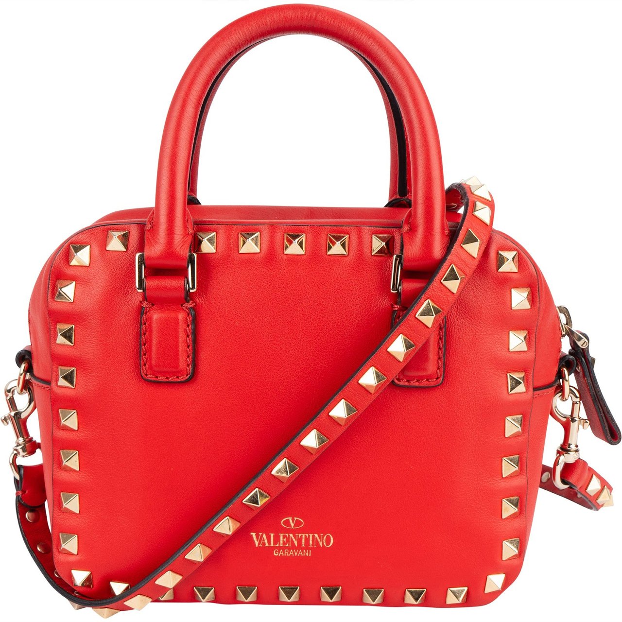 Valentino Valentino Red Leather Rockstud Small Camera Handbag Rood