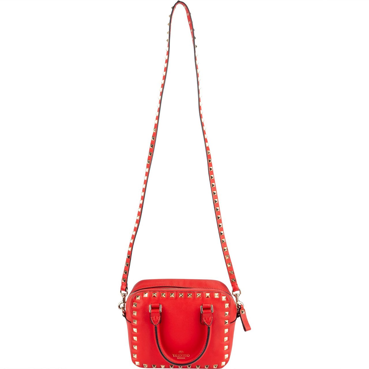 Valentino Valentino Red Leather Rockstud Small Camera Handbag Rood