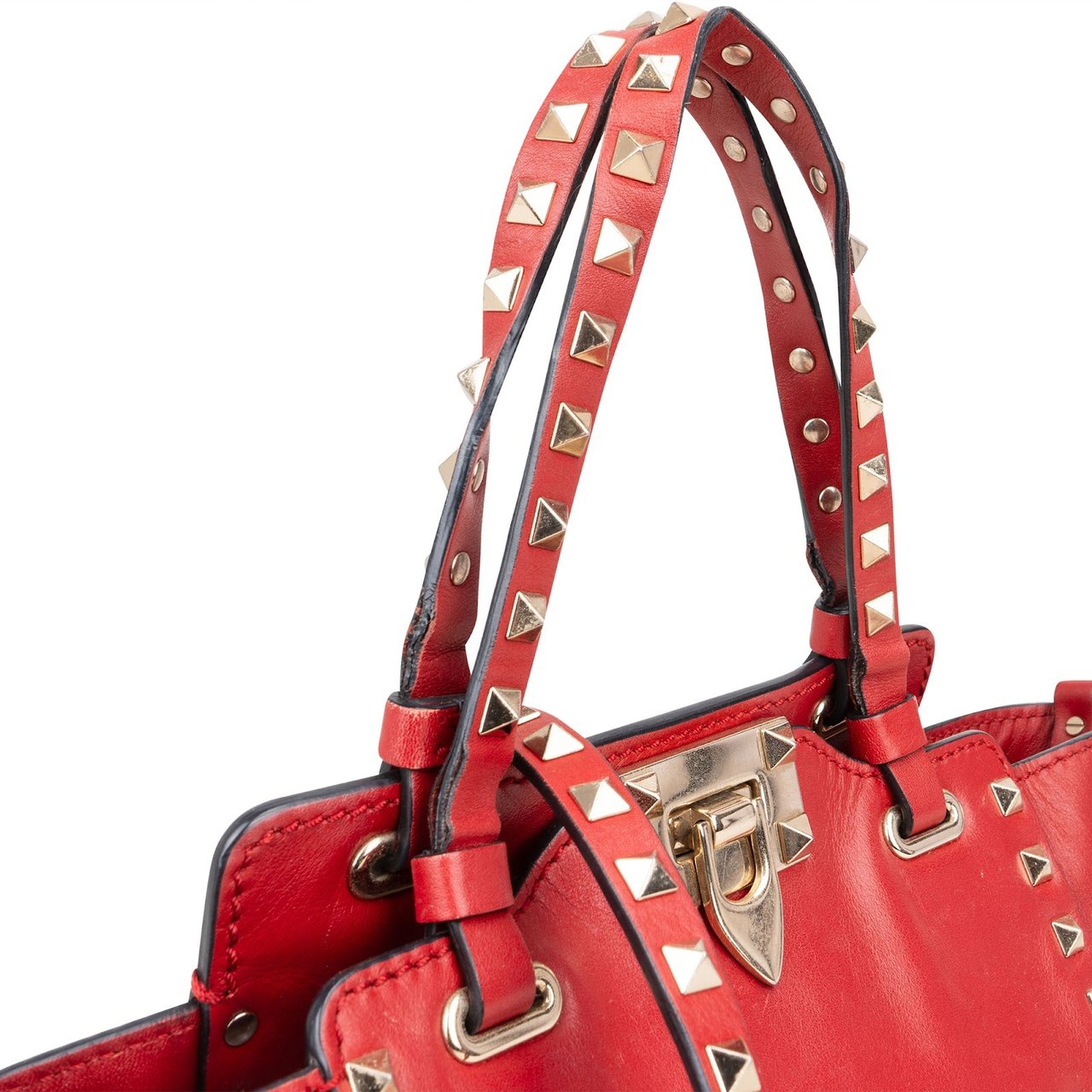 Valentino Valentino Garavani Leather Rockstud Small Tote Handbag Rood