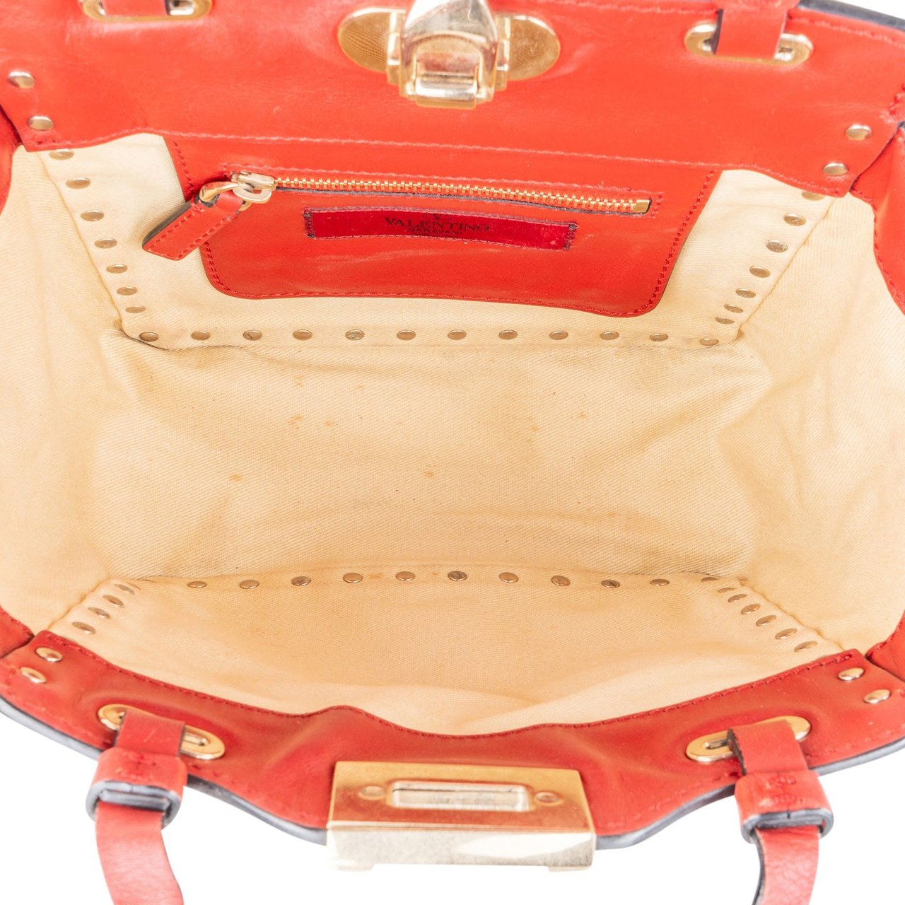 Valentino Valentino Garavani Leather Rockstud Small Tote Handbag Rood