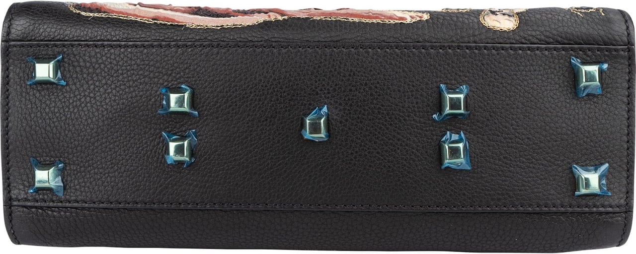 Valentino Valentino Black Leather Animal Fantasia Embroidered Joylock Top Handle Handbag Zwart