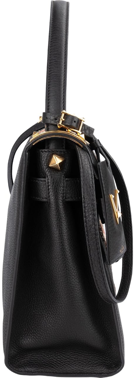 Valentino Valentino Black Leather Animal Fantasia Embroidered Joylock Top Handle Handbag Zwart