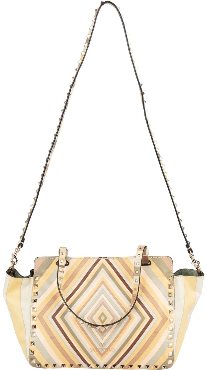 Valentino Valentino Leather Rockstud Striped Tote Shoulder Bag Divers