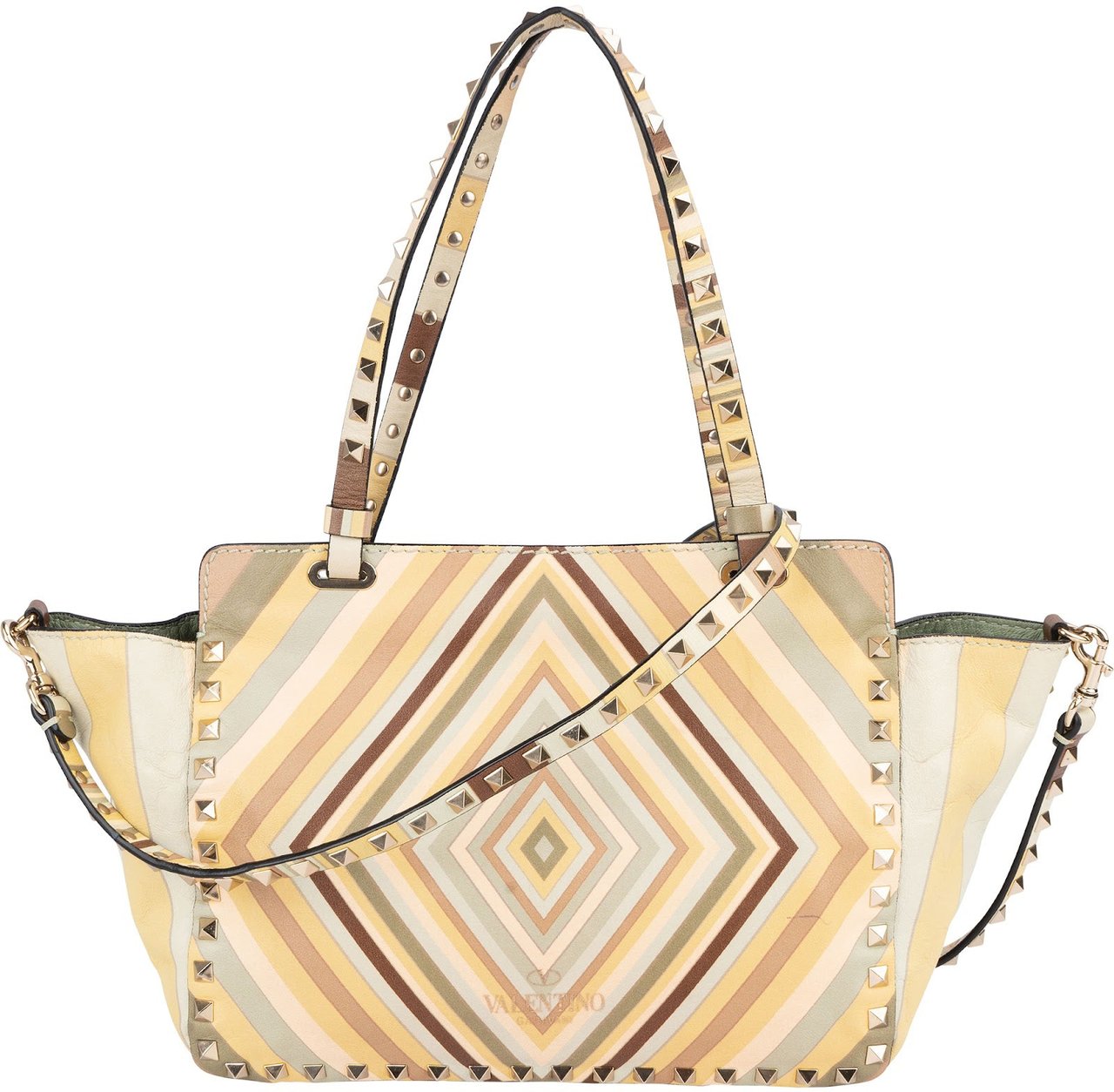 Valentino Valentino Leather Rockstud Striped Tote Shoulder Bag Divers