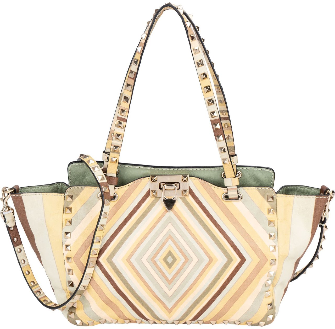 Valentino Valentino Leather Rockstud Striped Tote Shoulder Bag Divers