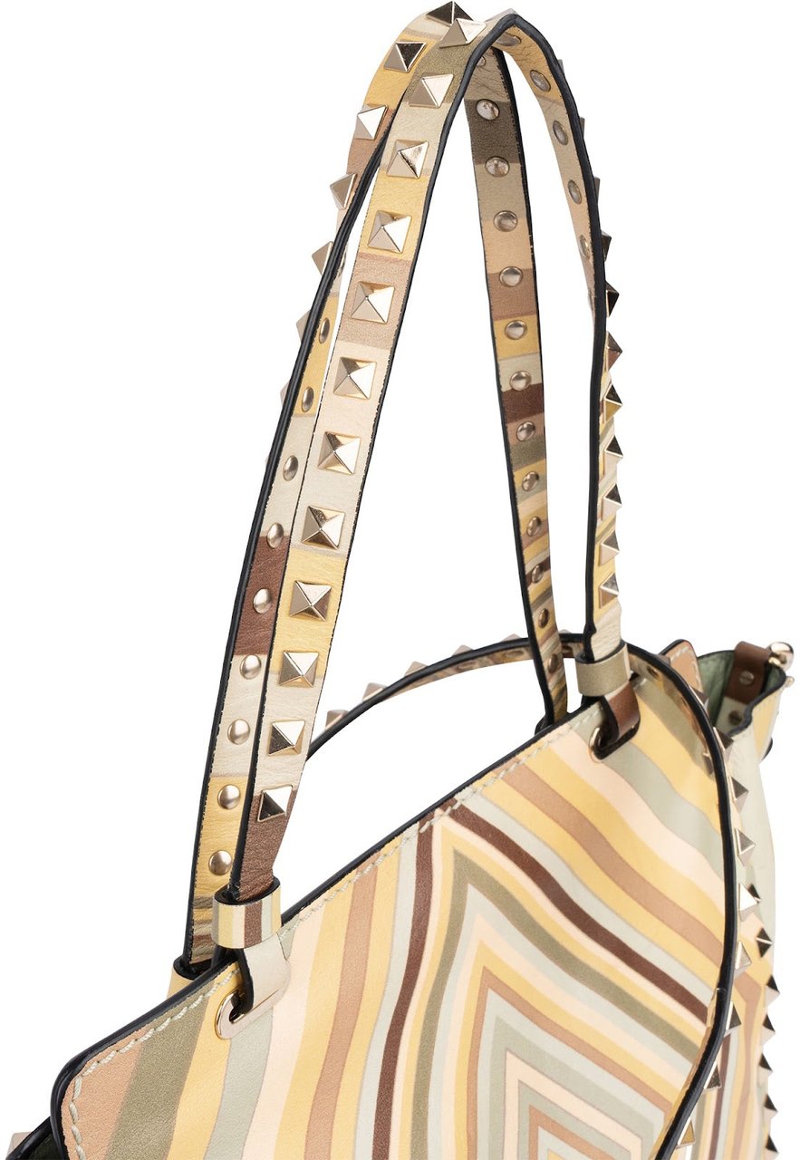 Valentino Valentino Leather Rockstud Striped Tote Shoulder Bag Divers