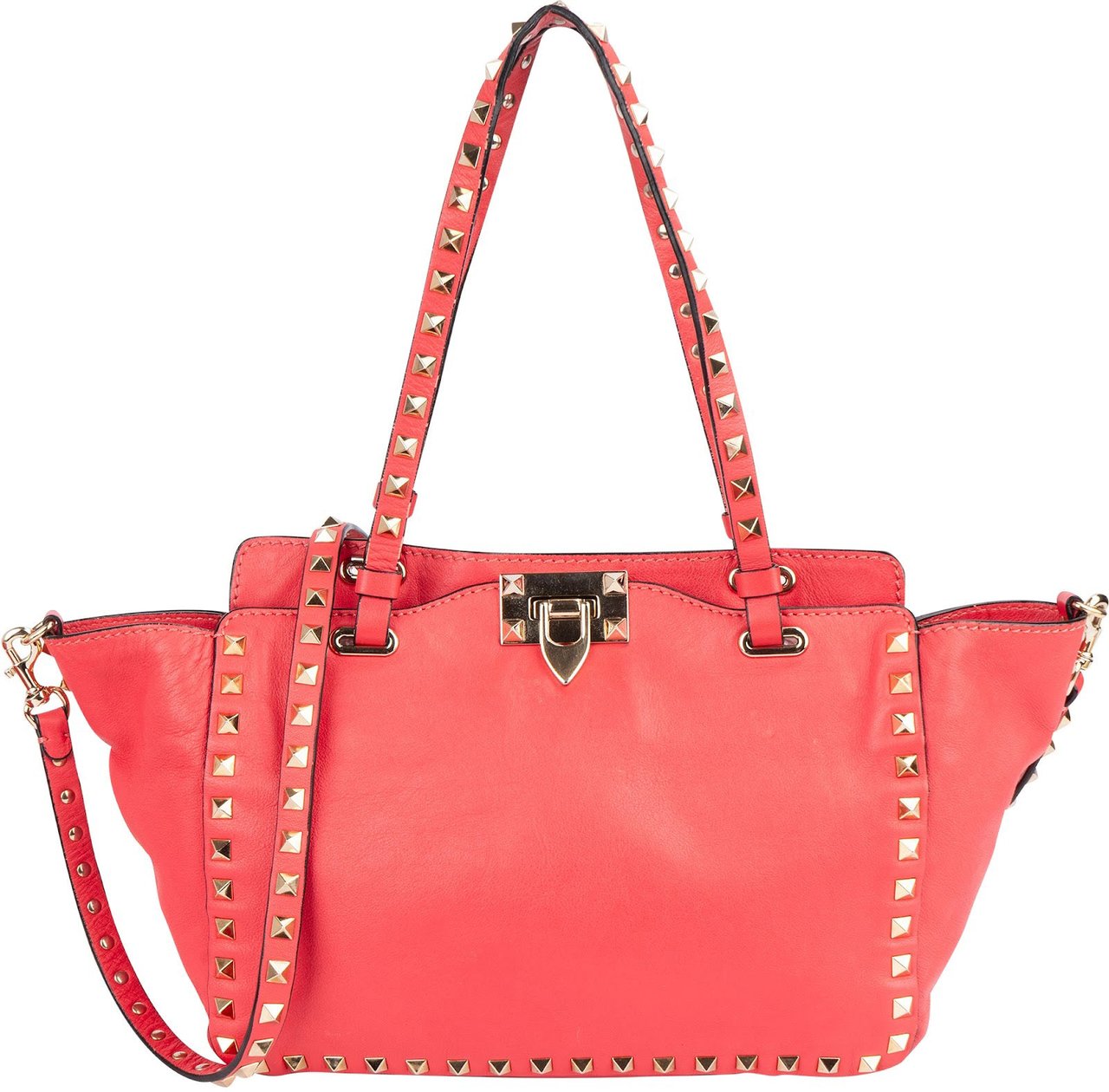 Valentino Valentino Leather Rockstud Tote Shoulder Bag Rood