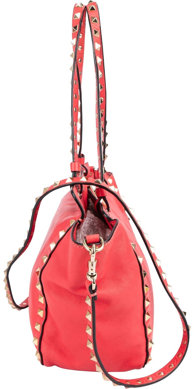 Valentino Valentino Leather Rockstud Tote Shoulder Bag Rood