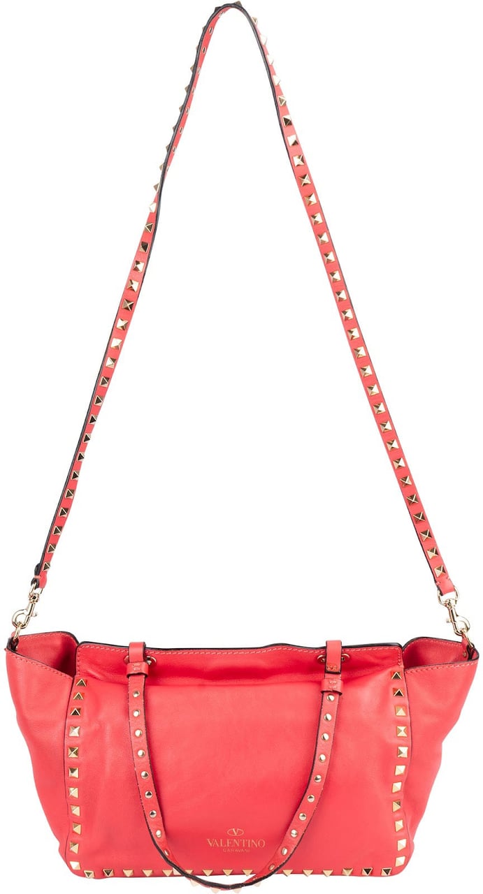 Valentino Valentino Leather Rockstud Tote Shoulder Bag Rood