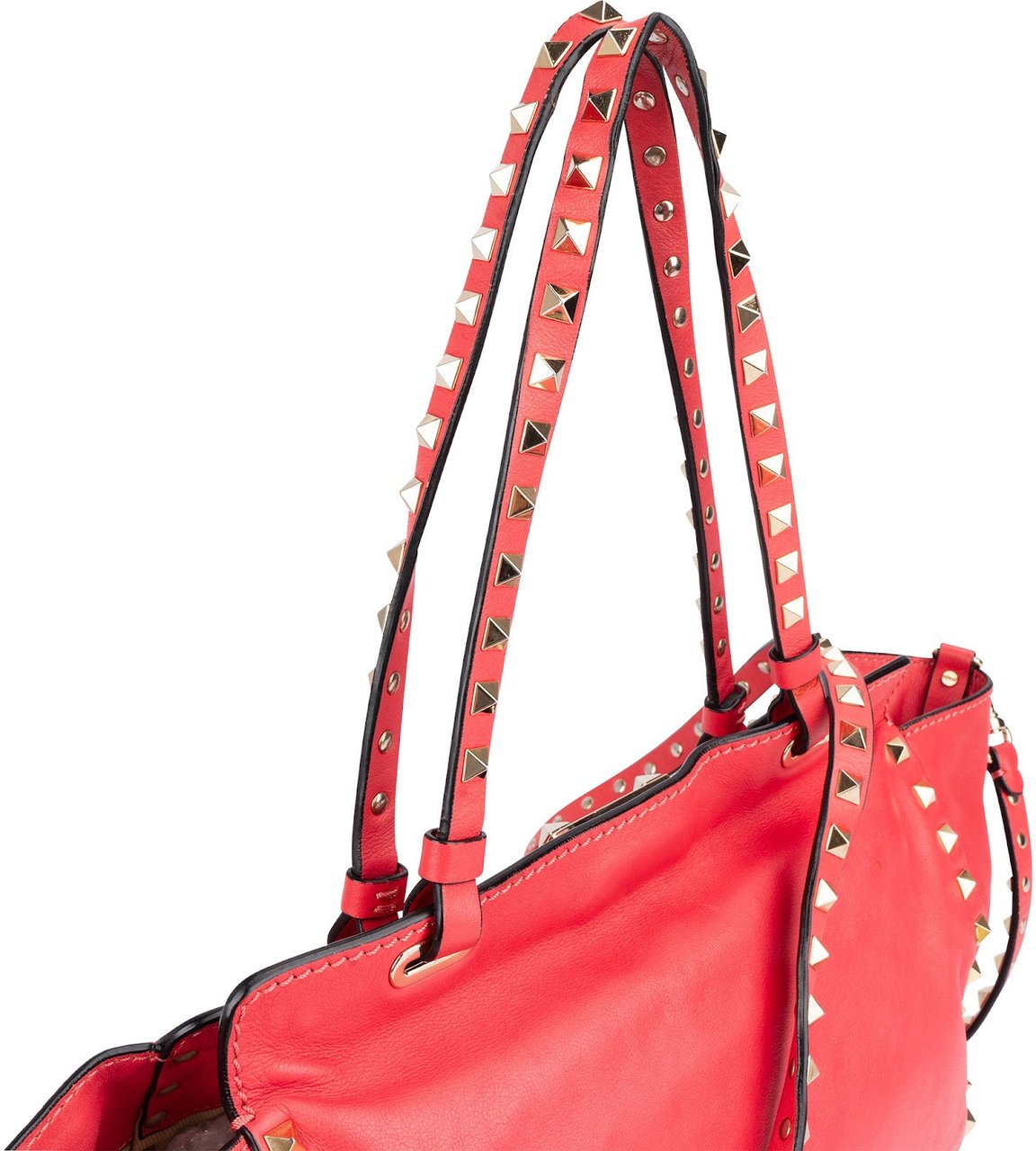 Valentino Valentino Leather Rockstud Tote Shoulder Bag Rood