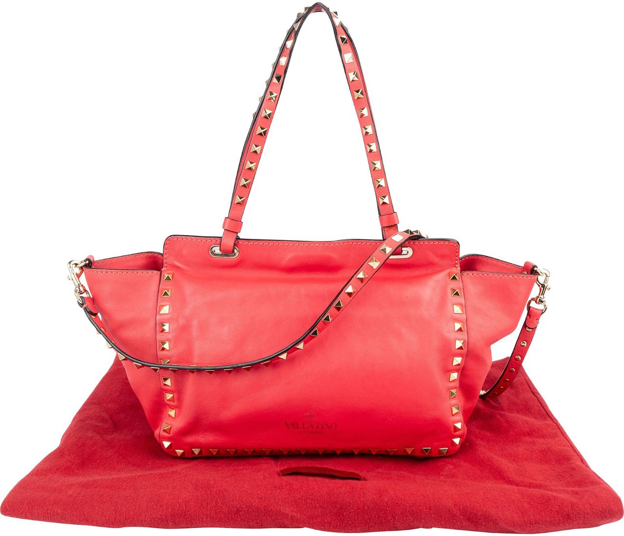 Valentino Valentino Leather Rockstud Tote Shoulder Bag Rood